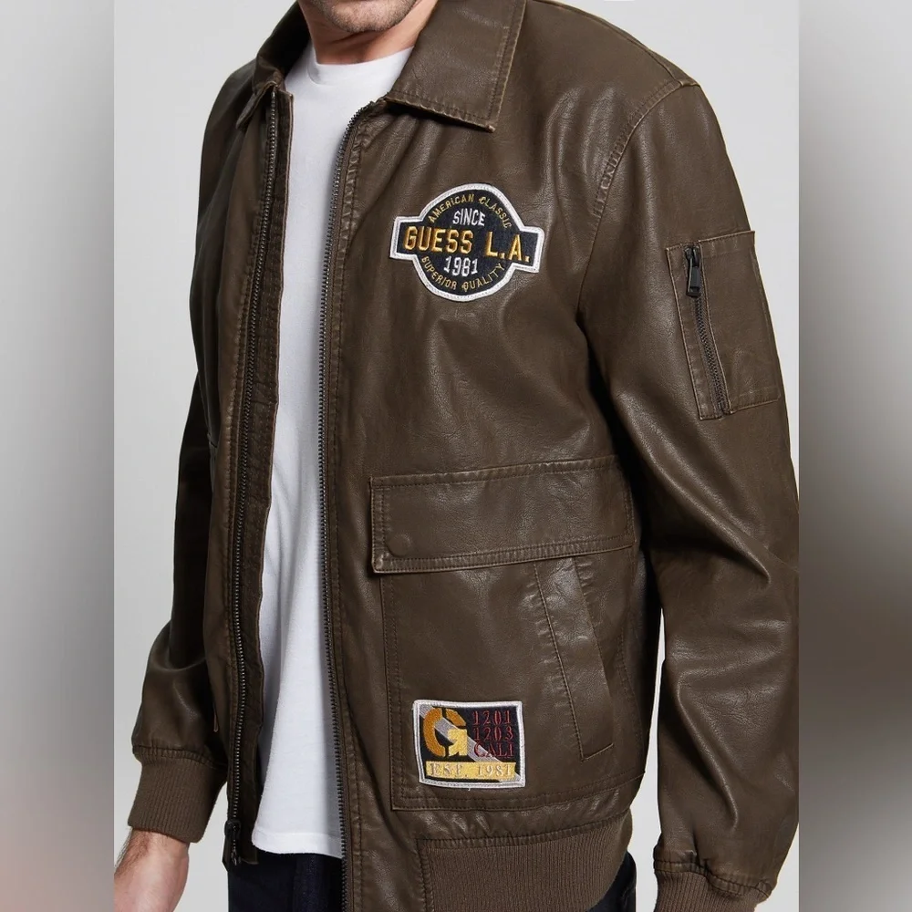 GUESS Men's Dark Brown Bomber Jacket